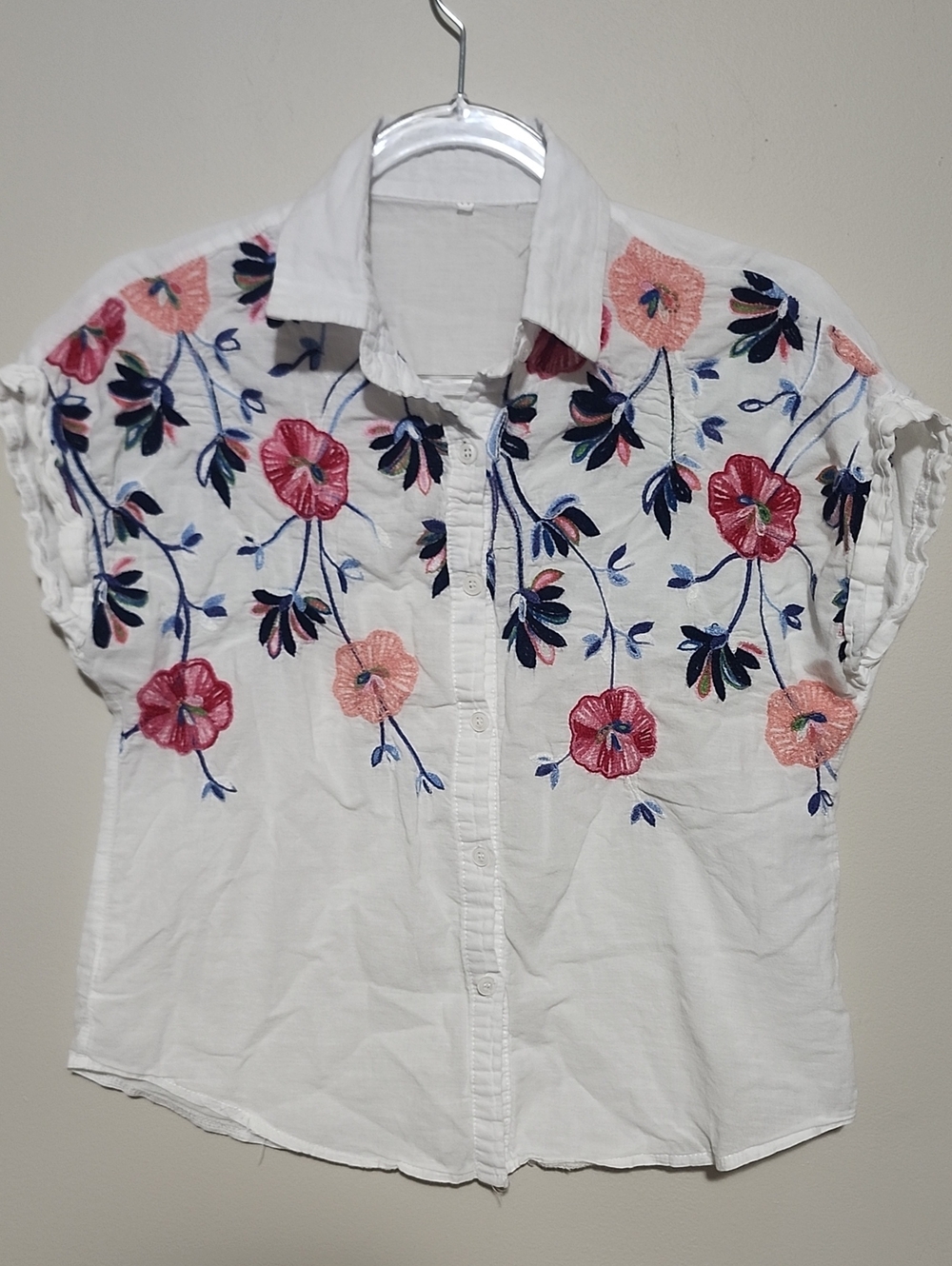 White Floral Embroidered Cottagecore Girlhood Peasant 100% Cotton Light Summer